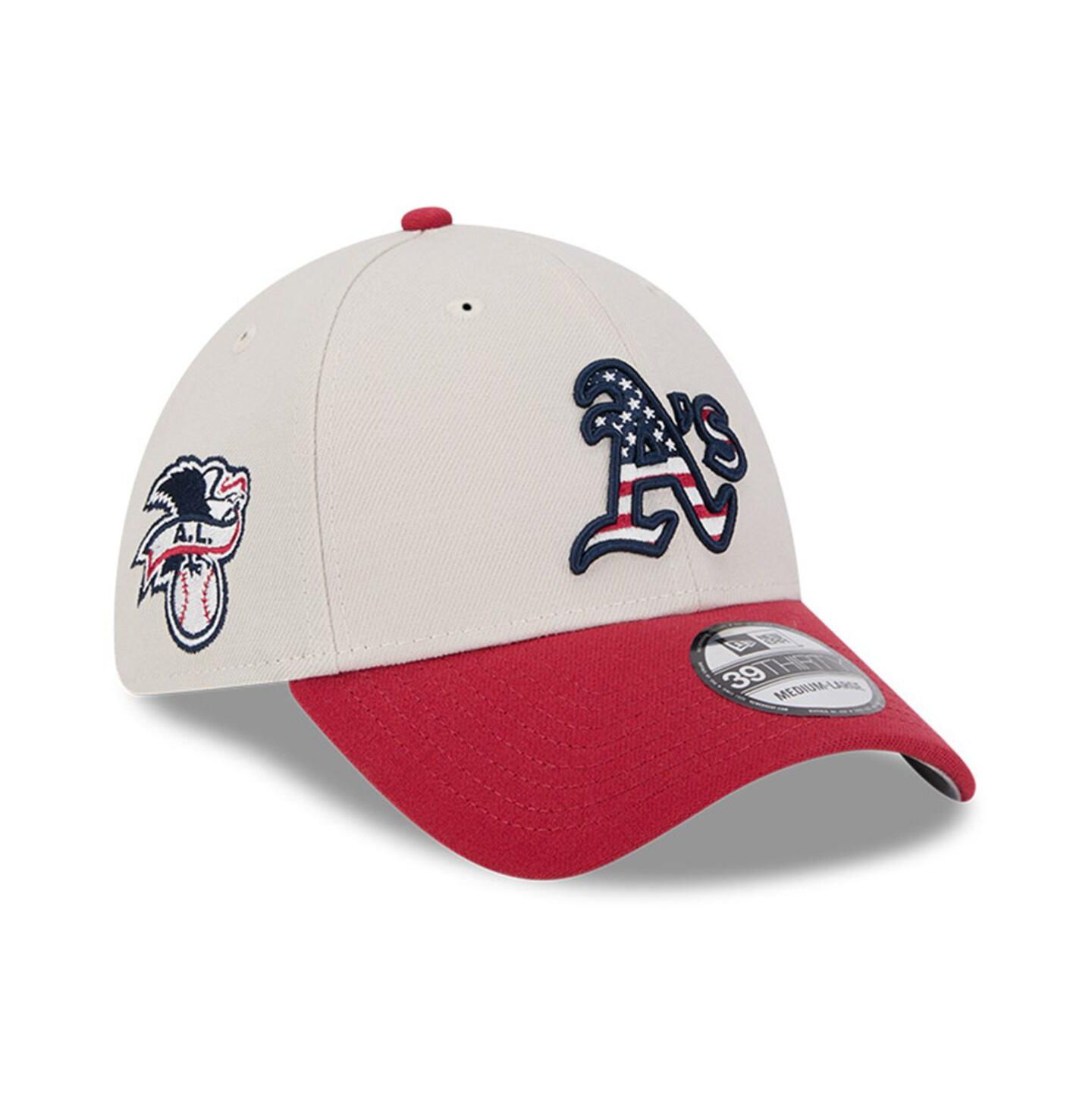 Мужская кепка New Era Red Oakland Athletics 2024 Fourth of July 39THIRTY Flex Hat — фото 1