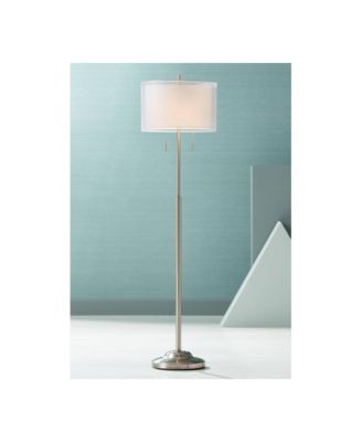 Roxie Modern Floor Lamp Standing 65 1/2" Tall Brushed Nickel Sheer Linen Double Drum Shade for Living Room Bedroom Office House