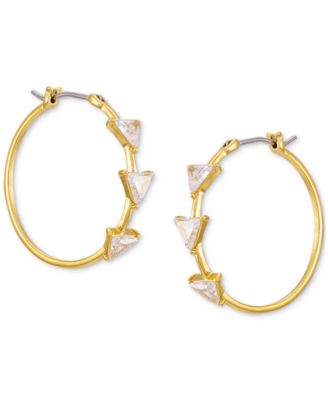 GUESS - 14k Gold Ion-Plated Small Pav&eacute; Triangle Studded Hoop Earrings, 1"