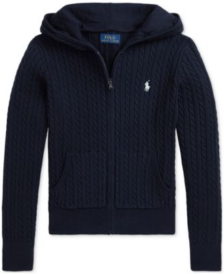 Polo Ralph Lauren Big Girls Mini-Cable Cotton Full-Zip Hoodie - Macy's