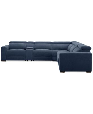 Nevio 6-Pc. Fabric Power Headrest L-Shaped Sectional and Console with 2 Power Motion Chairs