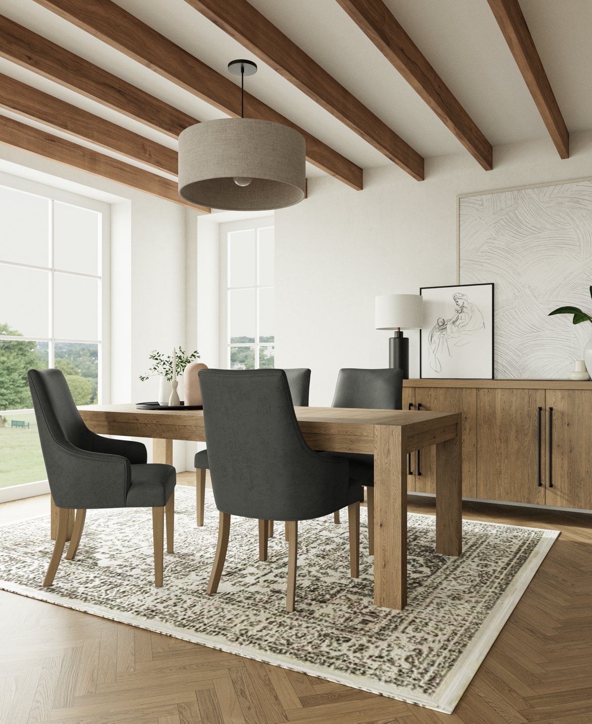 MACY'S 5PC DINING SET (DAVIE RECTANGULAR TABLE & 4 NELIN CHAIRS) 