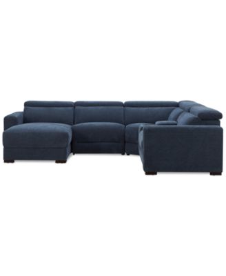 Nevio 5-Pc. Fabric Power Headrest Sectional and Chaise with 1 Power Motion Chair