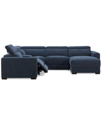 Nevio 5-Pc. Fabric Power Headrest Sectional and Chaise with 1 Power Motion Chair