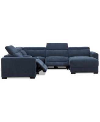 Nevio 5-Pc. Fabric Power Headrest Sectional and Chaise with 2 Power Motion Chairs