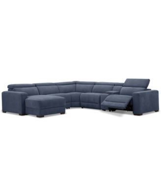 Nevio 6-Pc. Fabric Power Headrest Sectional with Chaise & Console and 1 Power Motion Chair