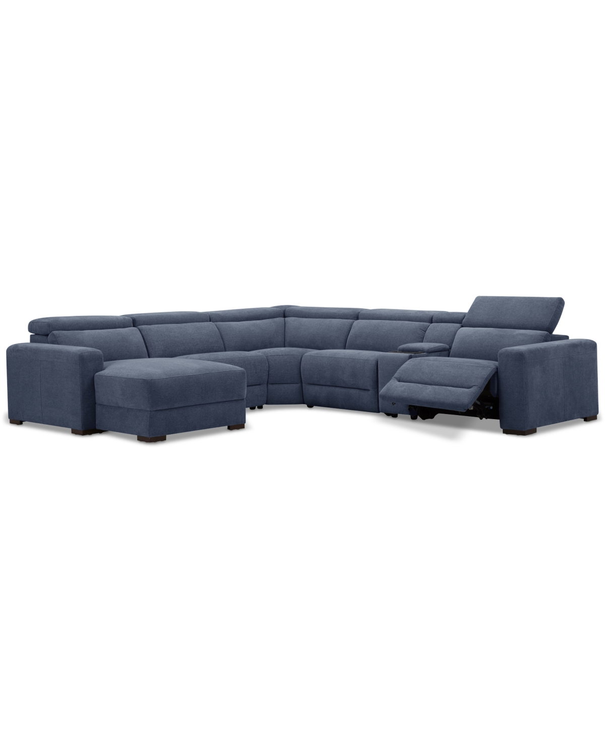 Nevio 6-Pc. Fabric Power Headrest Sectional with Chaise & Console and 1 Power Motion Chair