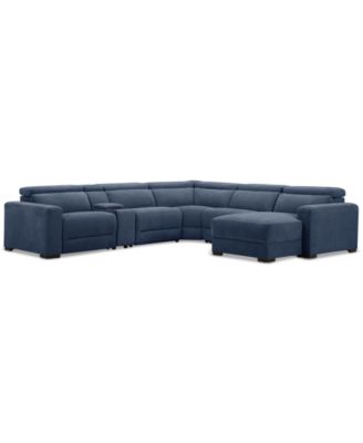 Nevio 6-Pc. Fabric Power Headrest Sectional with Chaise & Console and 1 Power Motion Chair