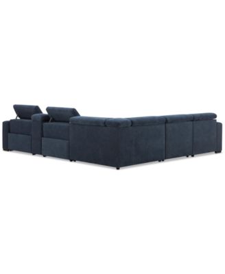 Nevio 6-Pc. Fabric Power Headrest Sectional with Chaise & Console and 2 Power Motion Chairs