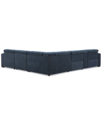 Nevio 6-Pc. Fabric Power Headrest Sectional with Chaise & Console and 2 Power Motion Chairs