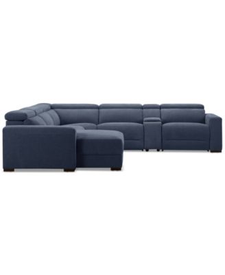 Nevio 6-Pc. Fabric Power Headrest Sectional with Chaise & Console and 3 Power Motion Chairs