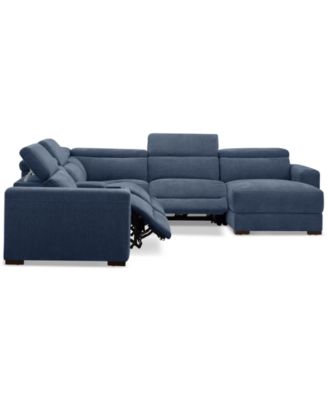Nevio 6-Pc. Fabric Power Headrest Sectional with Chaise & Console and 3 Power Motion Chairs