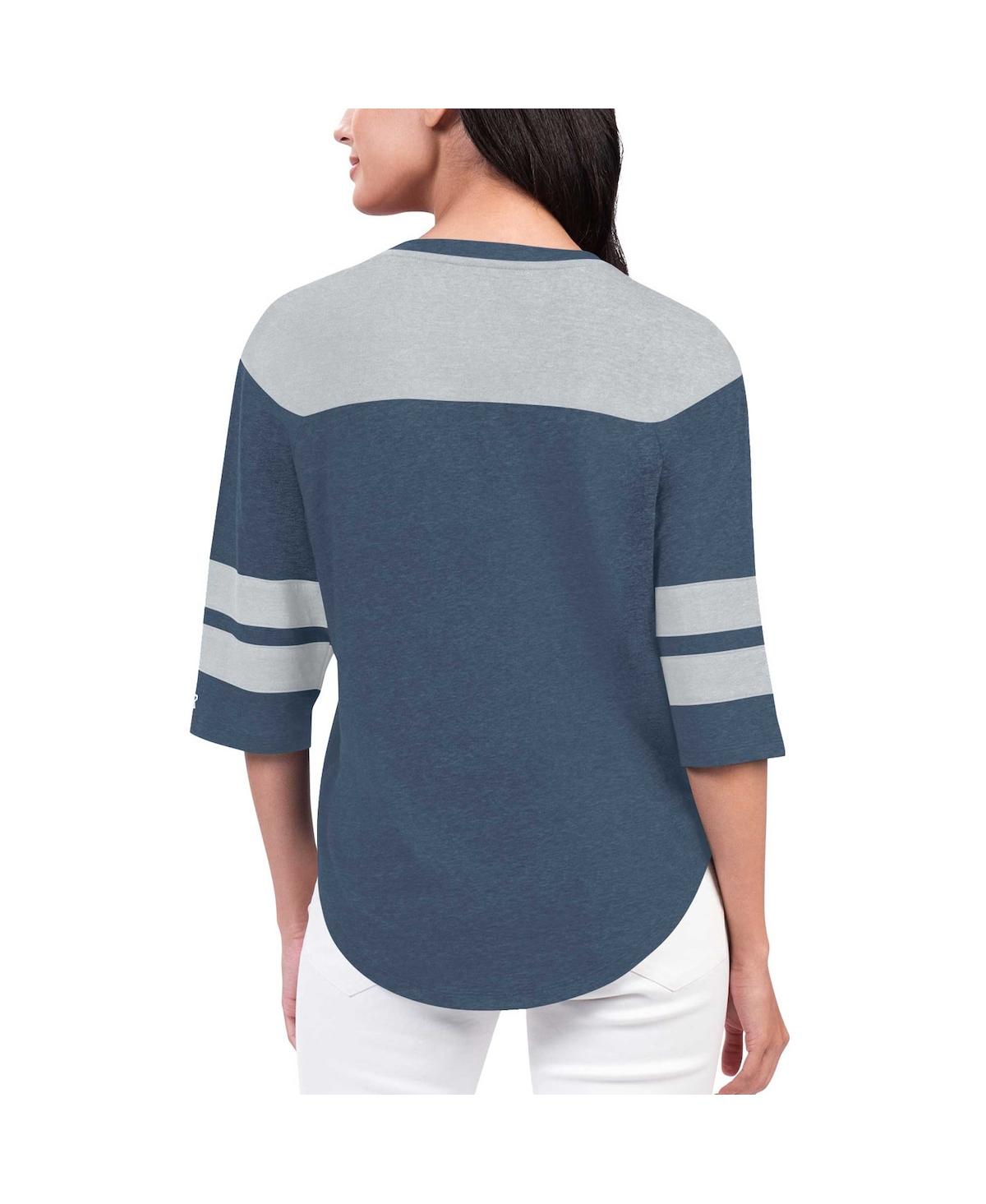 Starter Women's Navy Dallas Cowboys Fullback Tri-blend 3/4-sleeve T-shirt In Navy Gray