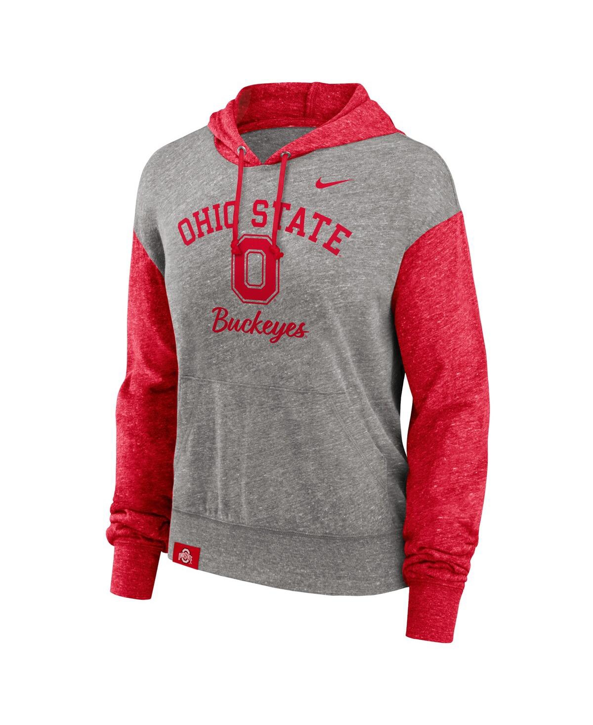 Nike Women'sScarlet Ohio State Buckeyes Blitz Color Block Legacy Pullover Hoodie - Heather Gray, Scarlet