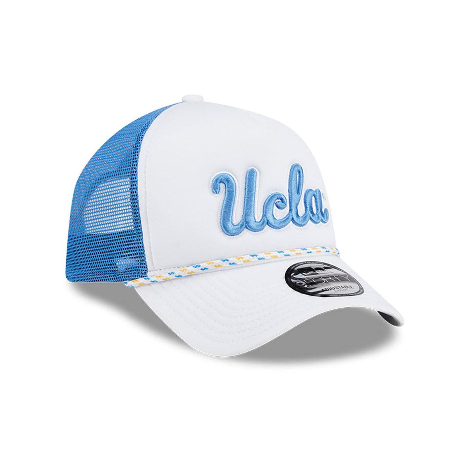 Men's White/Blue UCLA Bruins Court Sport Foam A-Frame 9FORTY Adjustable Trucker Hat