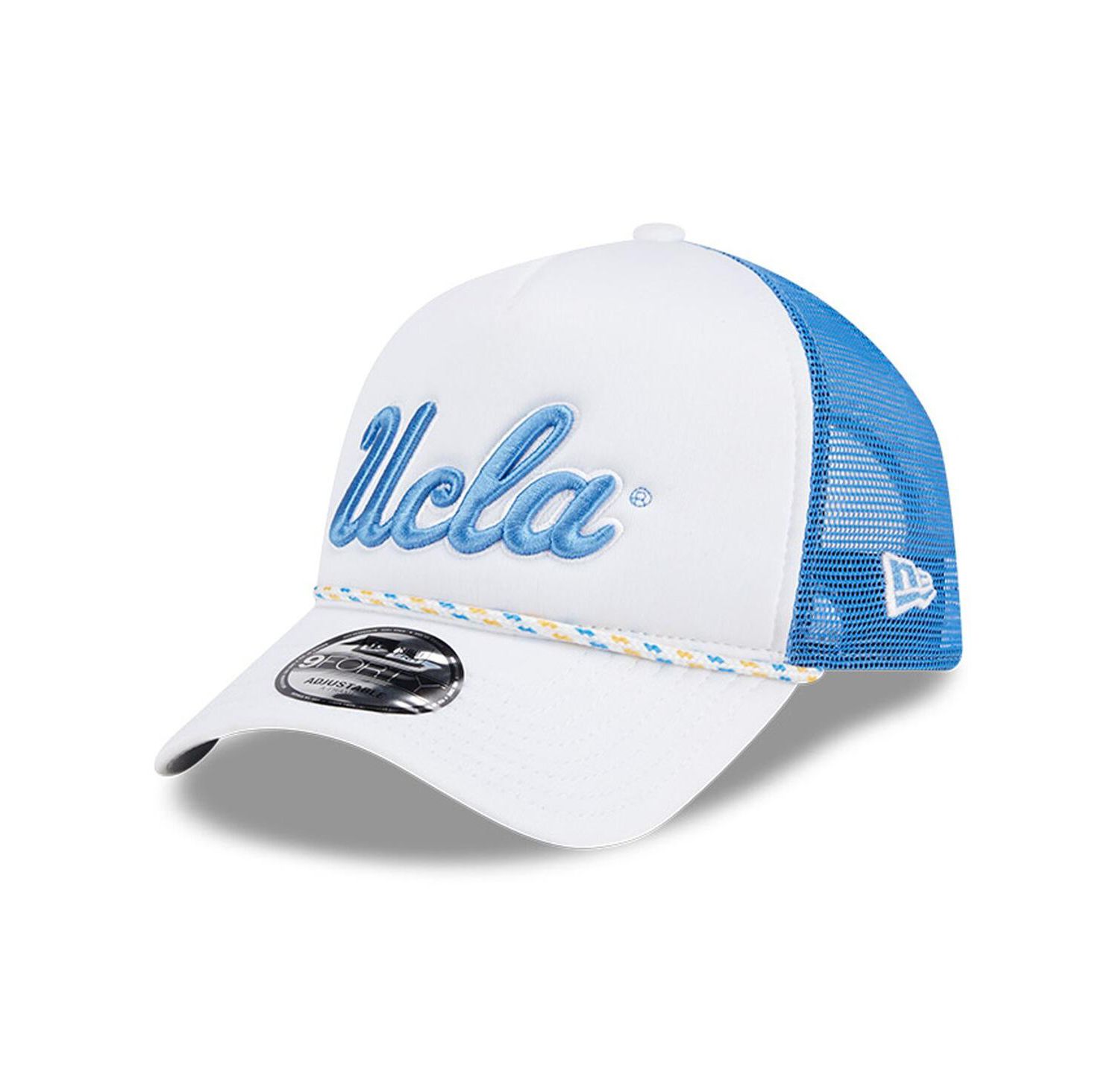 Men's White/Blue UCLA Bruins Court Sport Foam A-Frame 9FORTY Adjustable Trucker Hat