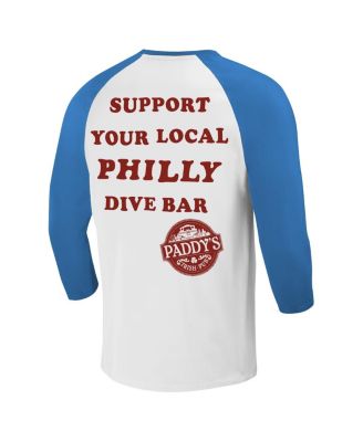 Men's White/Royal It's Always Sunny in Philadelphia Philly Dive Bar Raglan T-Shirt