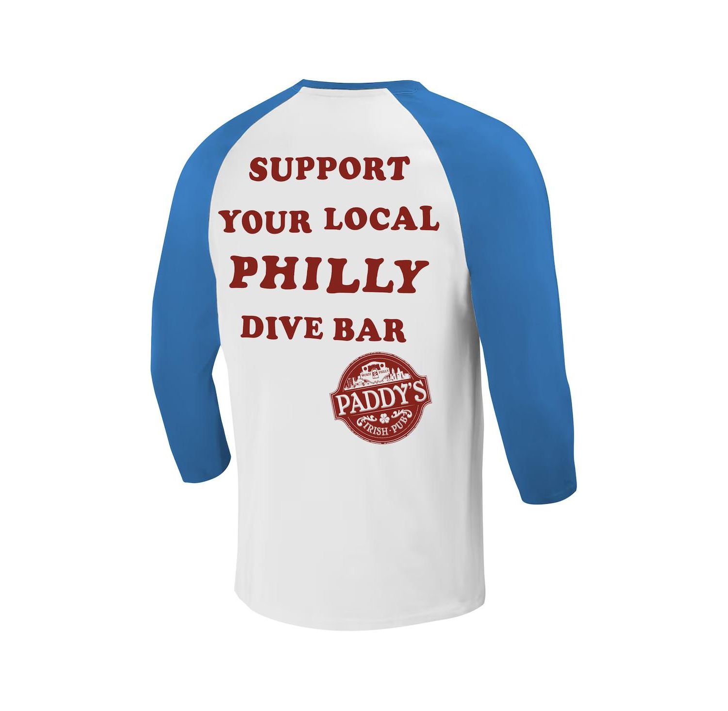 Men's White/Royal It's Always Sunny in Philadelphia Philly Dive Bar Raglan T-Shirt
