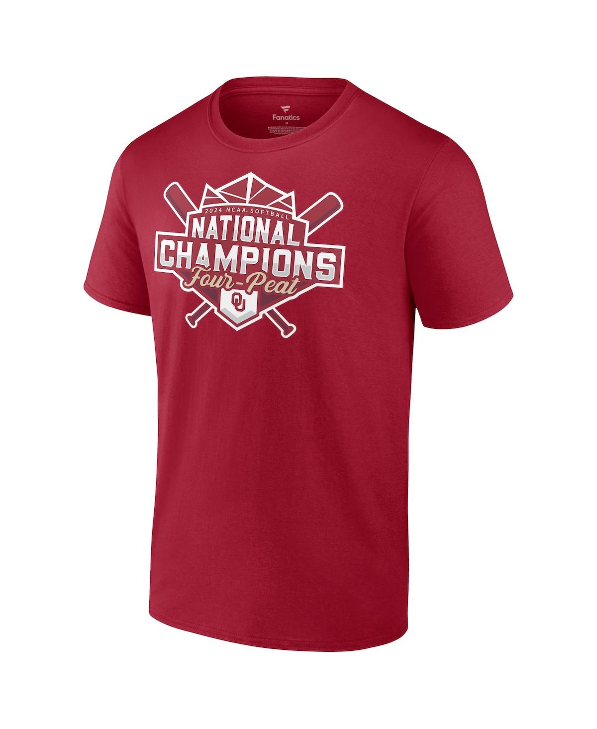 Fanatics Men's and Women'sOklahoma Sooners Four-Peat Ncaa Softball Women's College World Series Champions Logo T-Shirt - Crimson