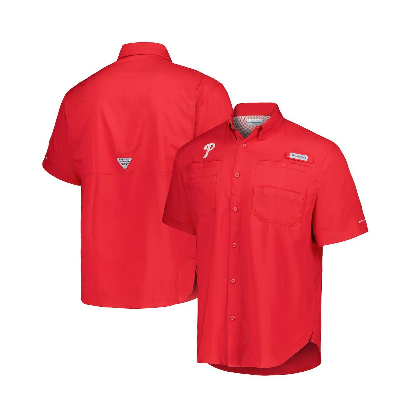 Мужская рубашка Columbia Red Philadelphia Phillies Tamiami Omni-Shade Button-Down — фото 1