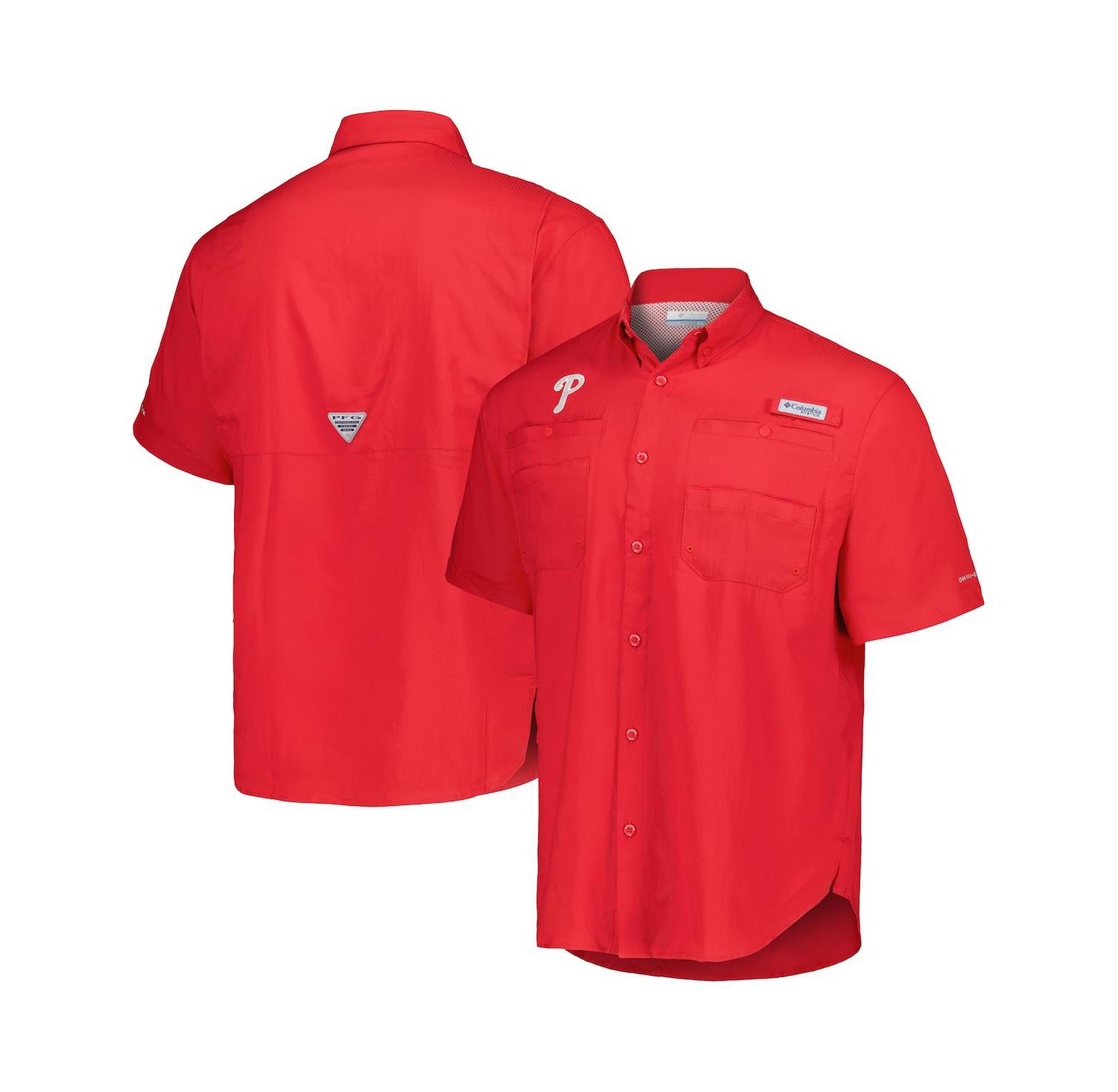Men's Red Philadelphia Phillies Tamiami Omni-Shade Button-Down Shirt