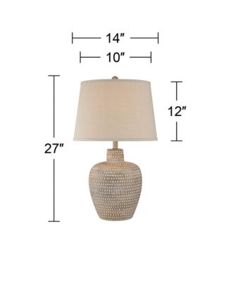 Glenn Rustic Farmhouse Table Lamps 27" Tall Set of 2 Dappled Sandy Beige Oatmeal Fabric Drum Shade for Bedroom Living Room Bedside Office