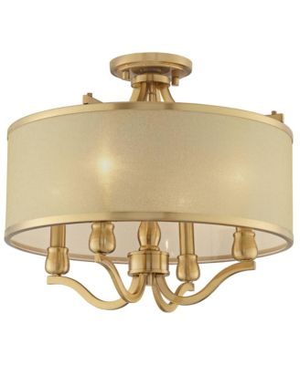 Nor Vintage-like Ceiling Light Semi Flush-Mount Fixture 18" Wide Warm Antique Brass 4-Light Soft Gold Organza Drum Shade for Bedroom Kitchen Living Room Hallway Dining Bathroom House