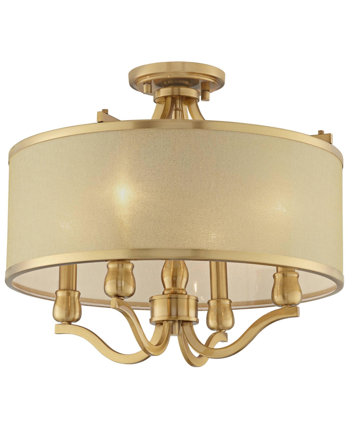Possini Euro Design Nor Vintage-like Ceiling Light Semi Flush-Mount Fixture Wide Warm Antique Brass 4-Light SoftOrganza Drum Shade for Bedro