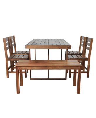Streamdale Acacia Wood Dining Set Table, Bench, 4 Chairs