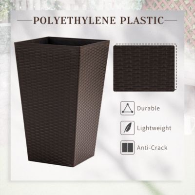 Stylish Rattan-Like Set of 3 Self-Draining Planter Pots (14x14x24")