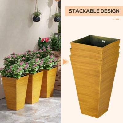 3-Pack Stackable Wood Grain Planters for Long-Rooted Plants (28" Tall)