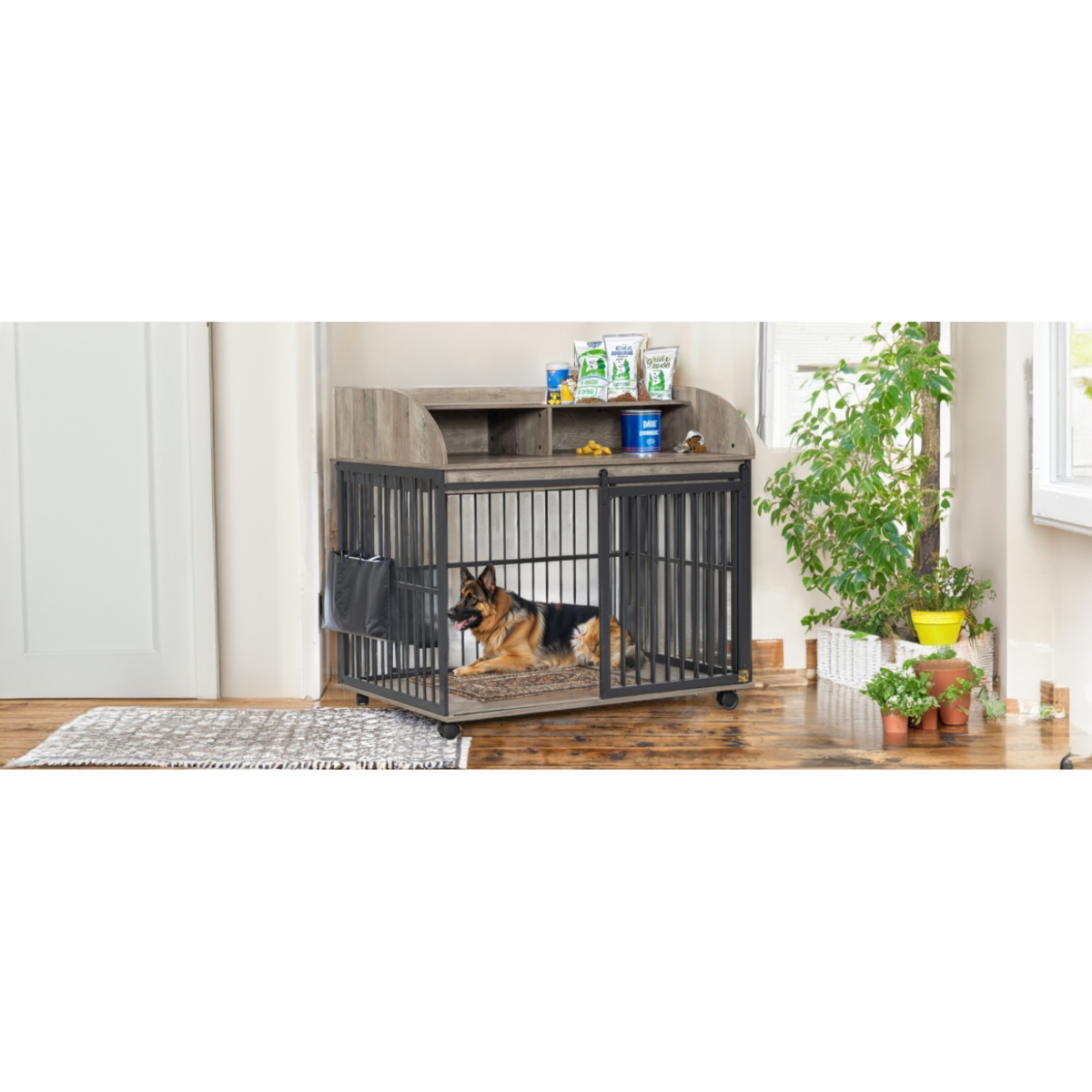 Streamdale Furniture Designer Dog House Stylish Furniture-Style Dog Crate with Sliding Door and Storage