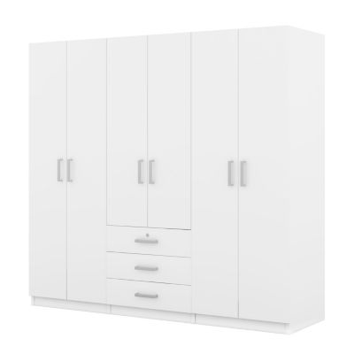 Streamdale 6-Doors Wooden Wardrobe Storage for Bedroom, with Big Drawers, White