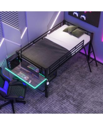 Twin Gaming mid loft bed with desk, LED