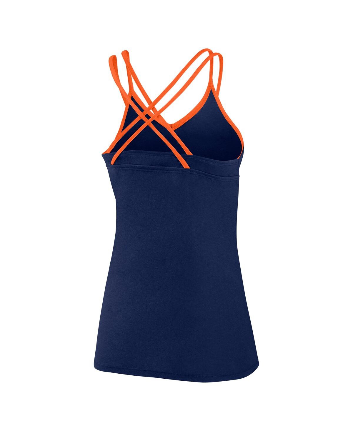 Fanatics Women's Navy Houston Astros Go For It Strappy V-neck Tank Top In Navy,orange