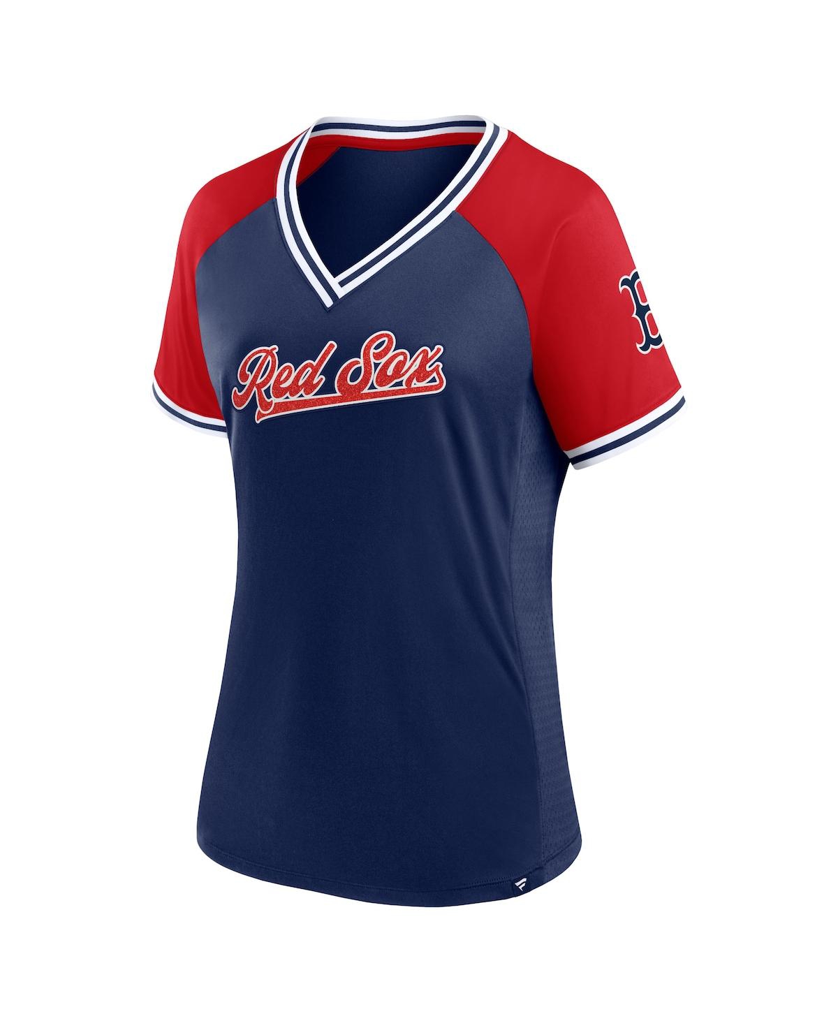 Fanatics Women's Navy Boston Red Sox Glitz Glam League Diva Raglan V-neck T-shirt In Navy