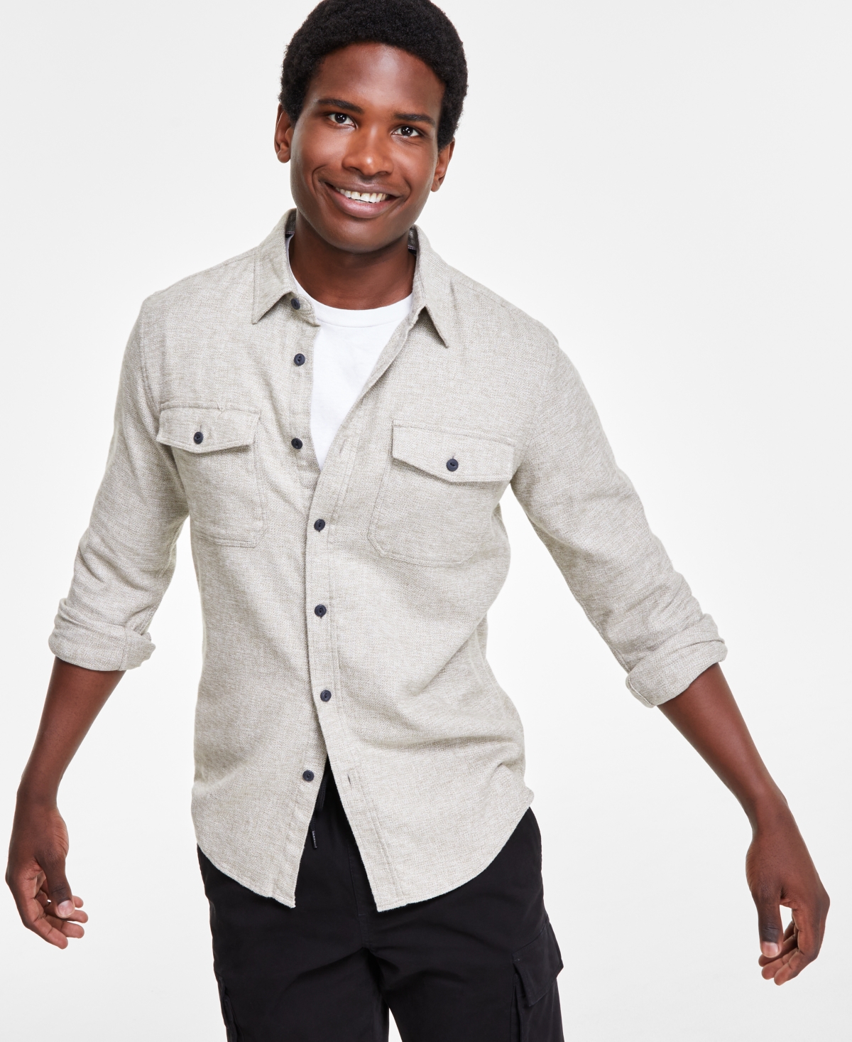 Sun + Stone Men's Alfred Long Sleeve Button-front Flannel Shirt, Created For Macy's In Hazy Sage