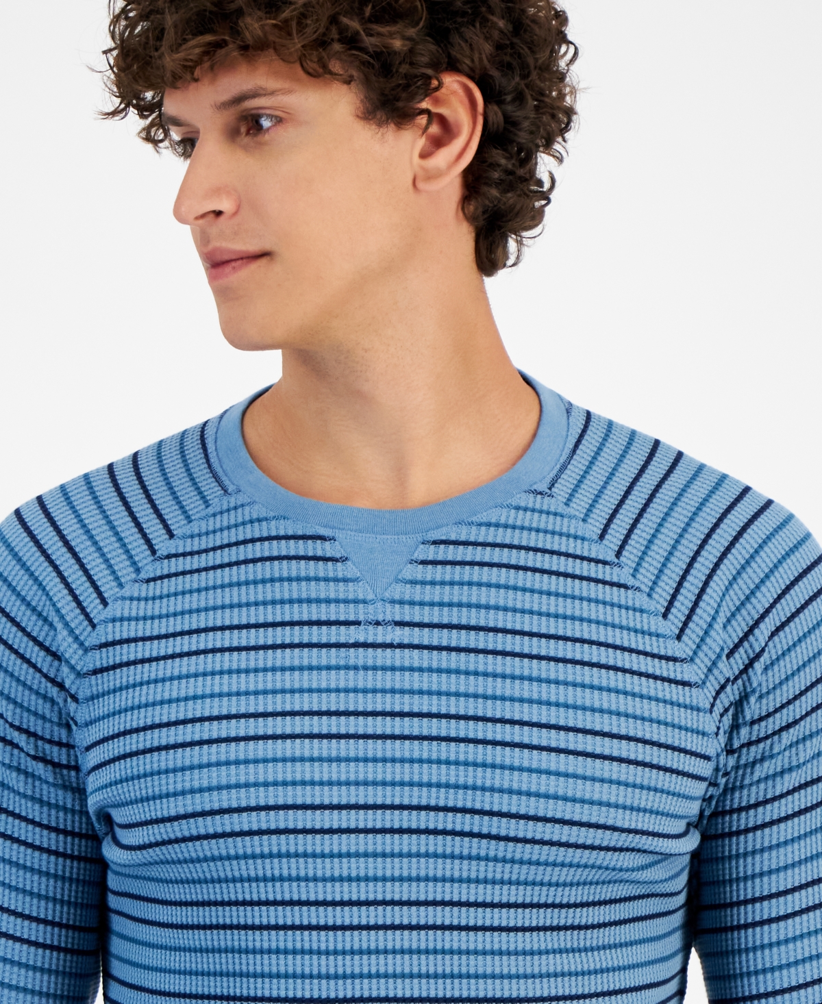 Sun + Stone Men's Josh Thermal Long Sleeve Striped Crewneck Shirt, Created for Macy's