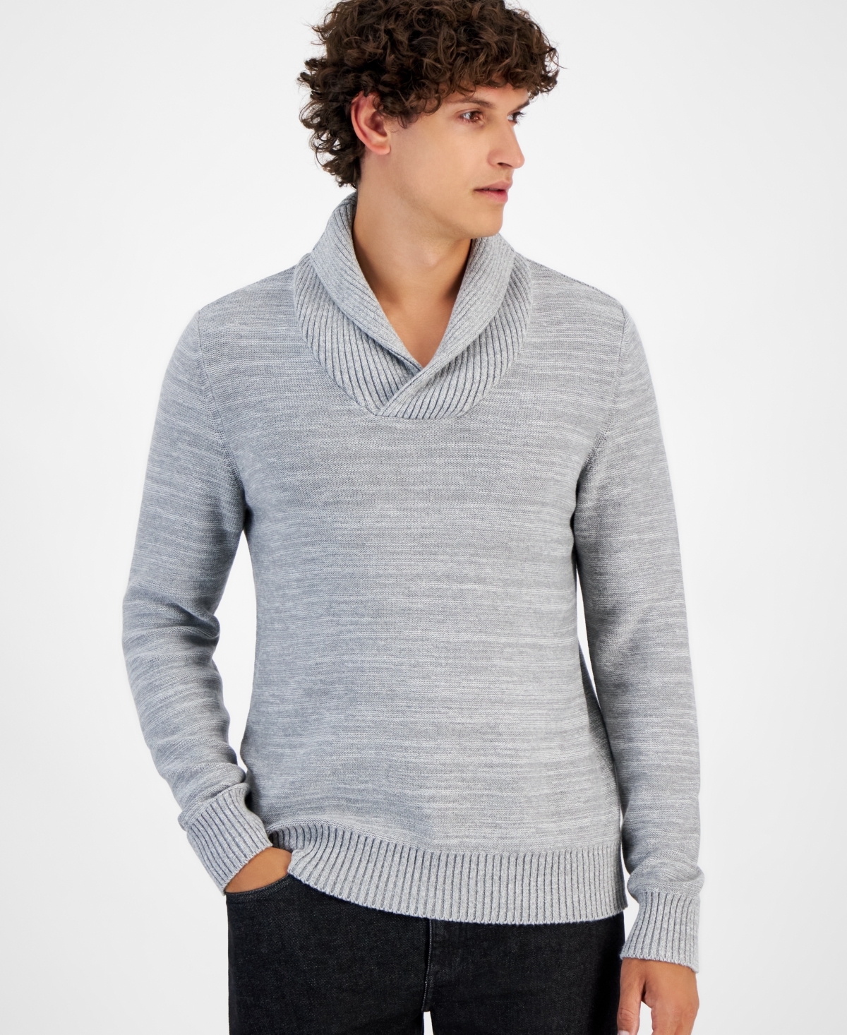 Shop Sun + Stone Men's Shawl-collar Sweater, Created For Macy's In Pewter Heather