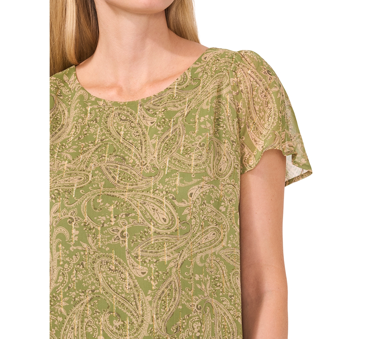 CECE WOMEN'S FLUTTER-SLEEVE CREWNECK BLOUSE 