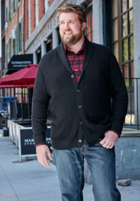 Big & Tall Shaker Knit Shawl-Collar Cardigan Sweater