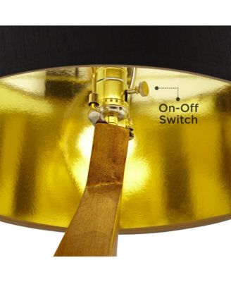 Zeus Modern Mid Century Table Lamp 28 1/2" Tall Sculptural Gold Leaf Metal Black Drum Shade Bedroom Living Room Bedside Nightstand