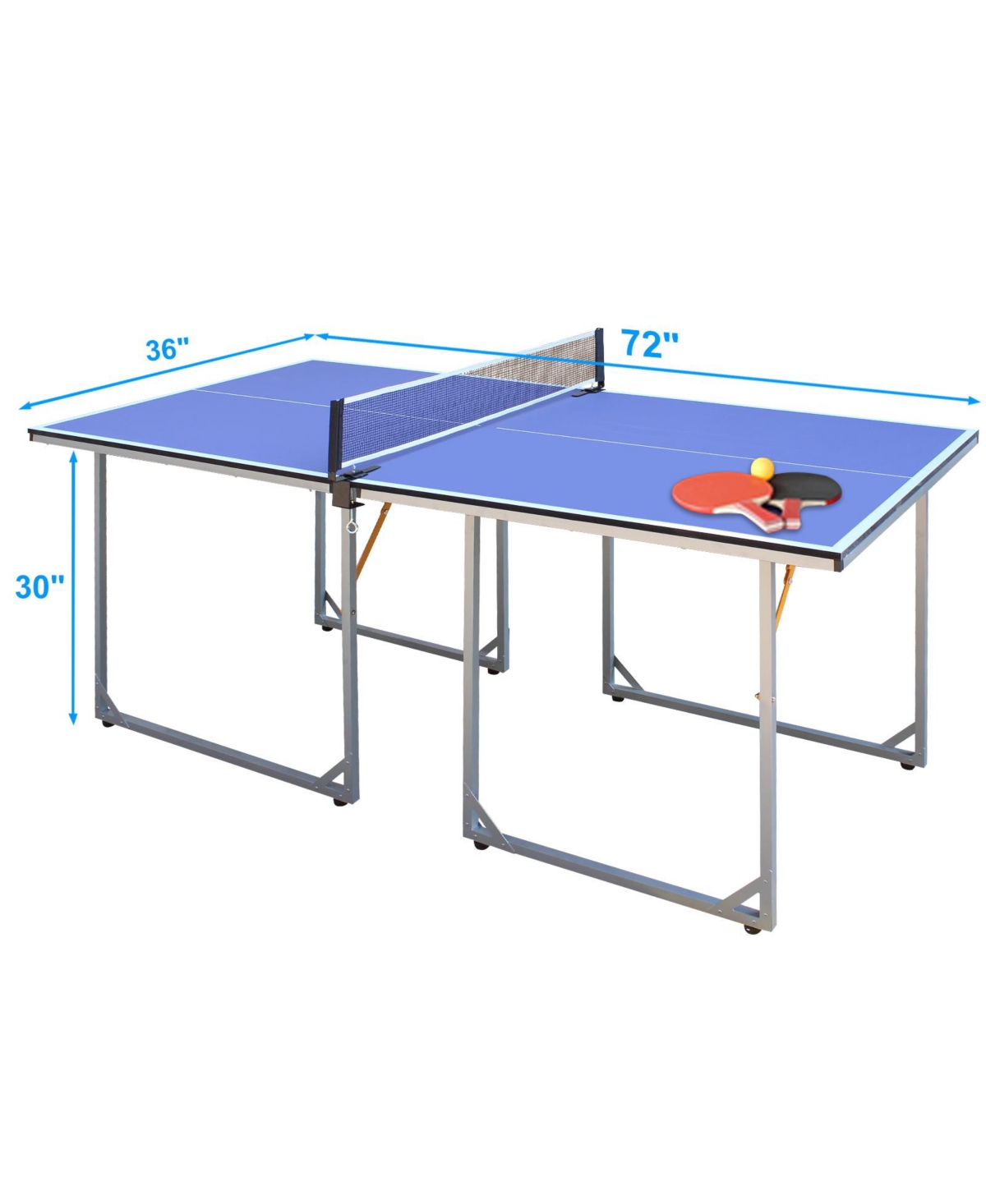 Foldable Ping Pong Table Complete Set, Mid-Size 6'x3' - Blue