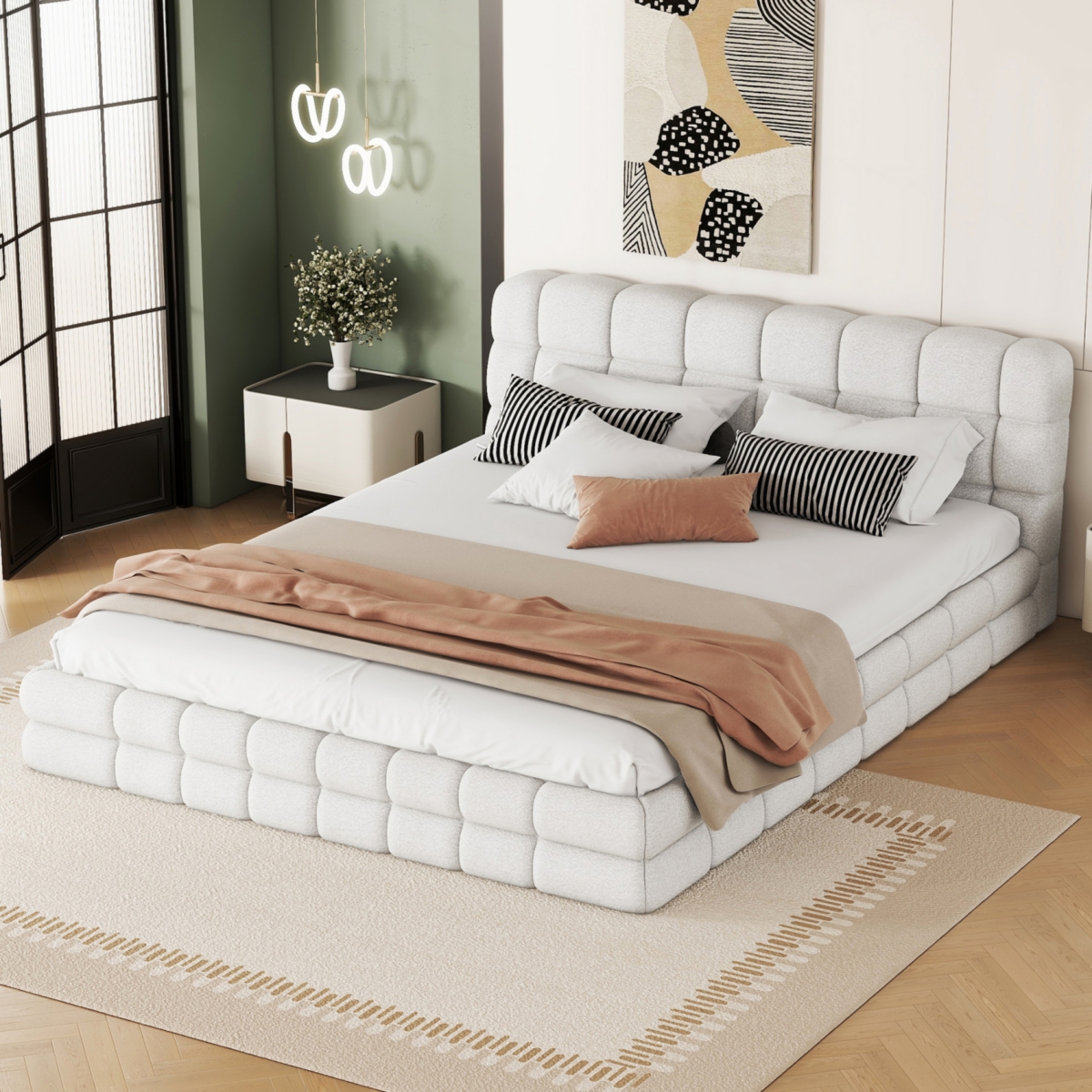 Streamdale Queen Upholstered Platform Bed, White