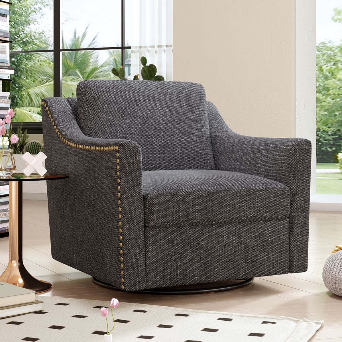 Streamdale Furniture Versatile 360° Swivel Barrel Chair for Modern Living - Black+ gray