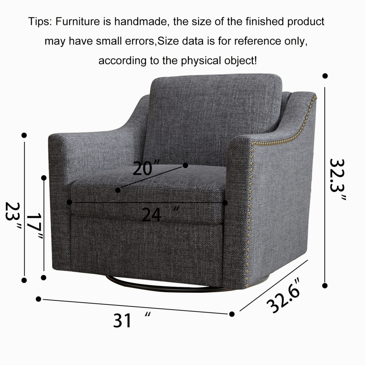Streamdale Furniture Versatile 360° Swivel Barrel Chair for Modern Living - Black+ gray
