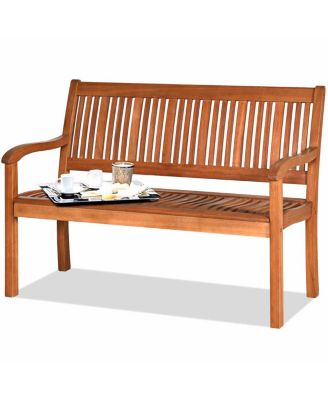 50'' Wooden Bench Loveseat Patio Garden Outdoor w/ Armrest & Backrest