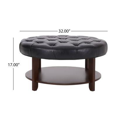 Contemporary Faux Leather Tufted Ottoman with Open Shelf