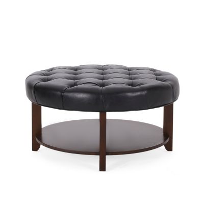 Contemporary Faux Leather Tufted Ottoman with Open Shelf