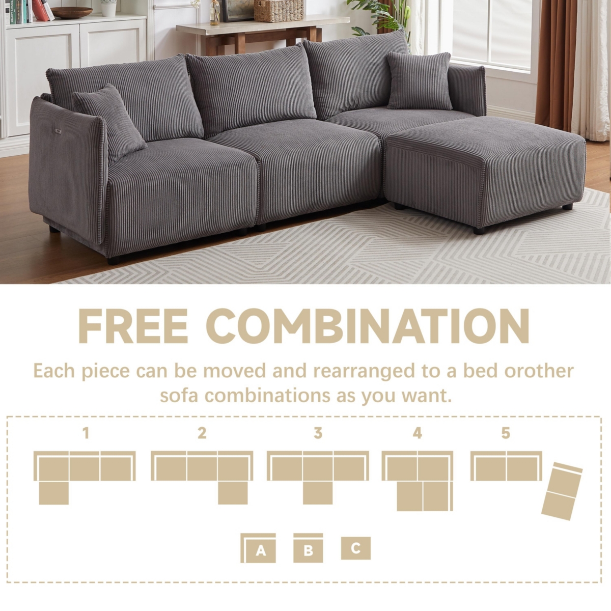 Versatile Comfort Modern & Customizable Modular Corduroy Sofa